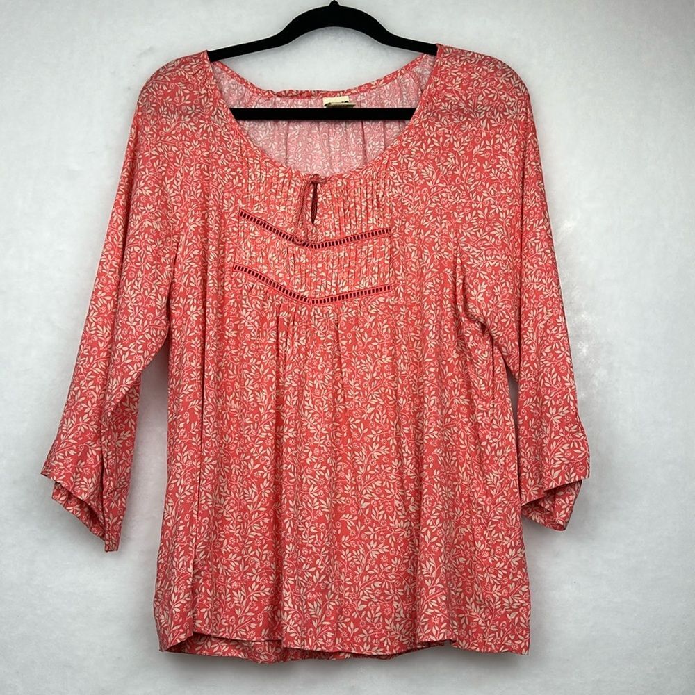 Faded Glory Top  Boho Hippie Flowy Rayon Tassel Tie Peasant Blouse Sz L (12/14)